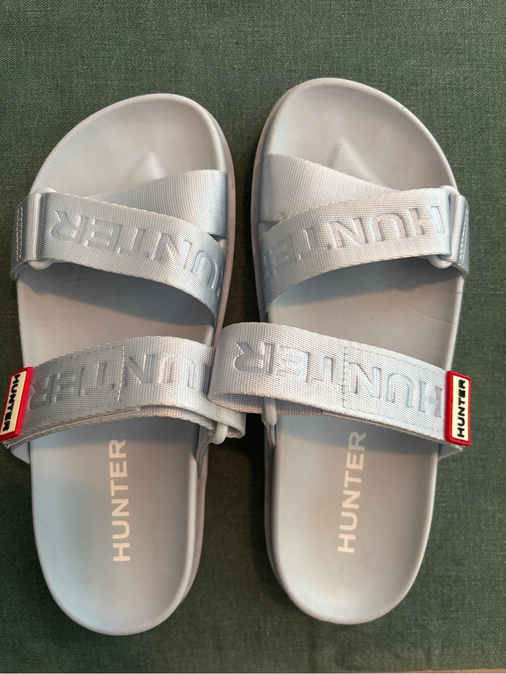 Hunter Women’s Light Blue Logo Strap Slide Sandals